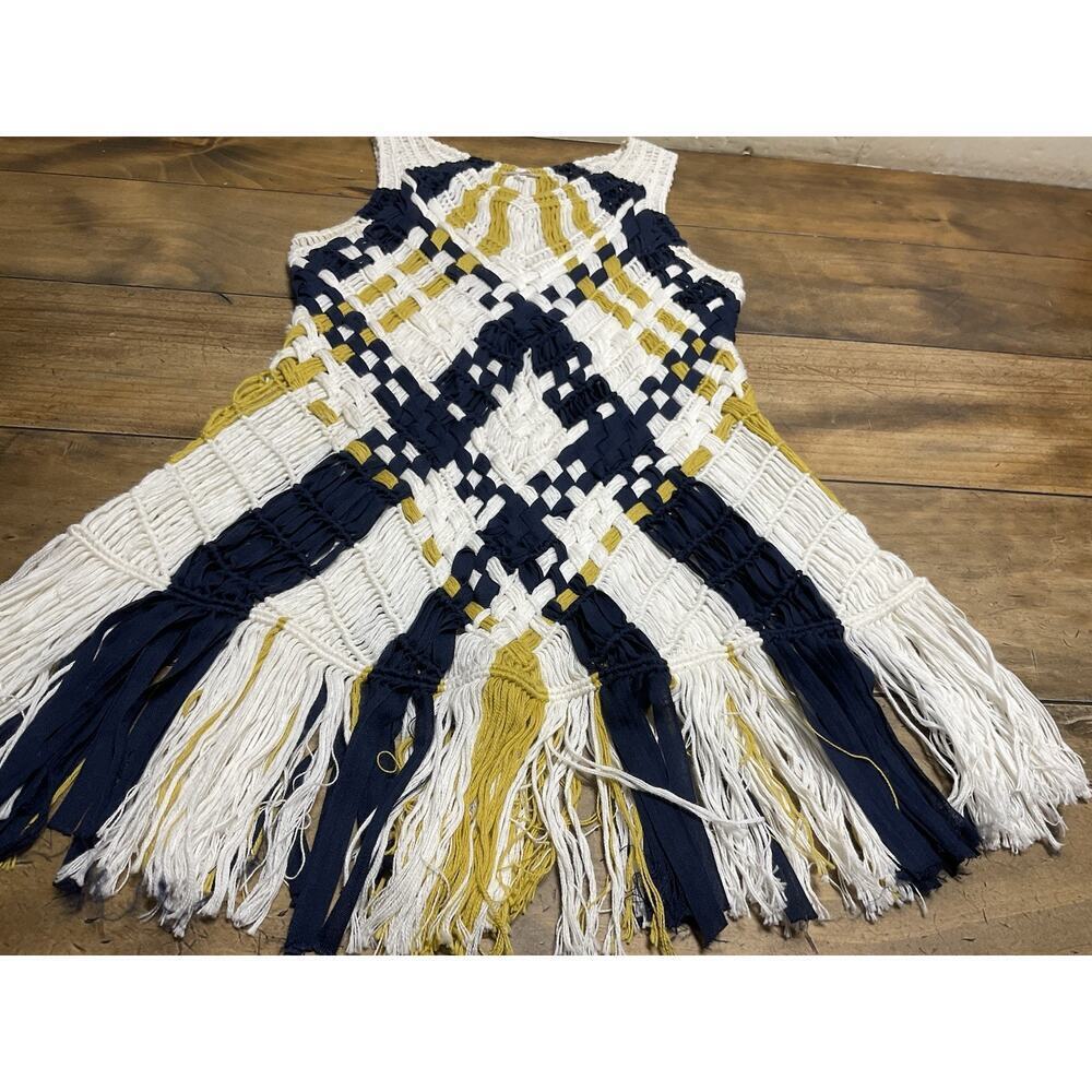 Fiets Voor | Fringe Knit Tank | Yellow & Navy | Small | Anthropologie - Picture 5 of 10